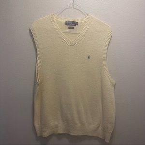 POLO RALPH LAUREN Mens Yellow Linen Cotton Knit V-Neck Golf Sweater Vest XL